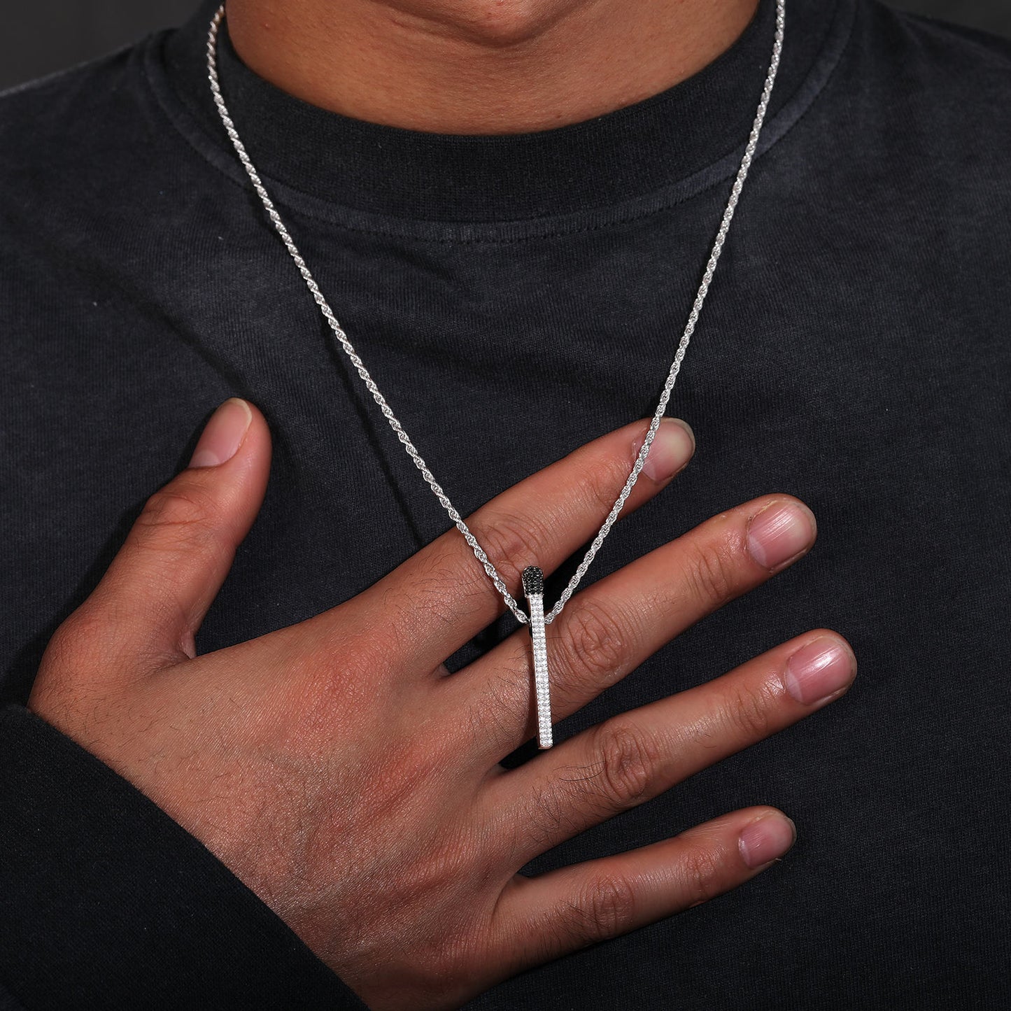 .925 SILVER 'ETERNAL SPARK' MATCH STICK PENDANT 38.5MM