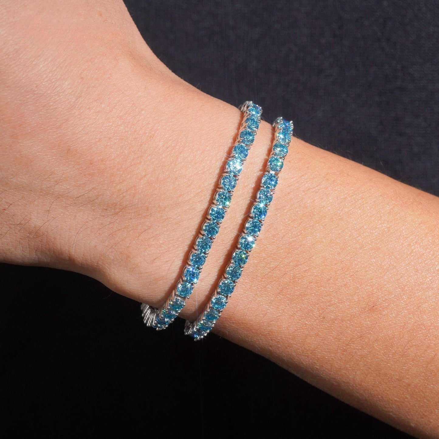 .925 SILVER BLUE ROUND CUT MOISSANITE TENNIS BRACELET 3MM-4MM VTBL5005