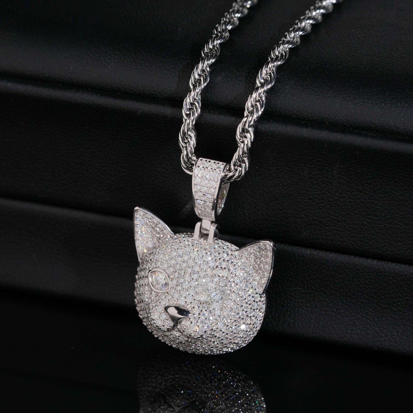 .925 SILVER CAT HEAD MOISSANITE PENDANT VTPT0004