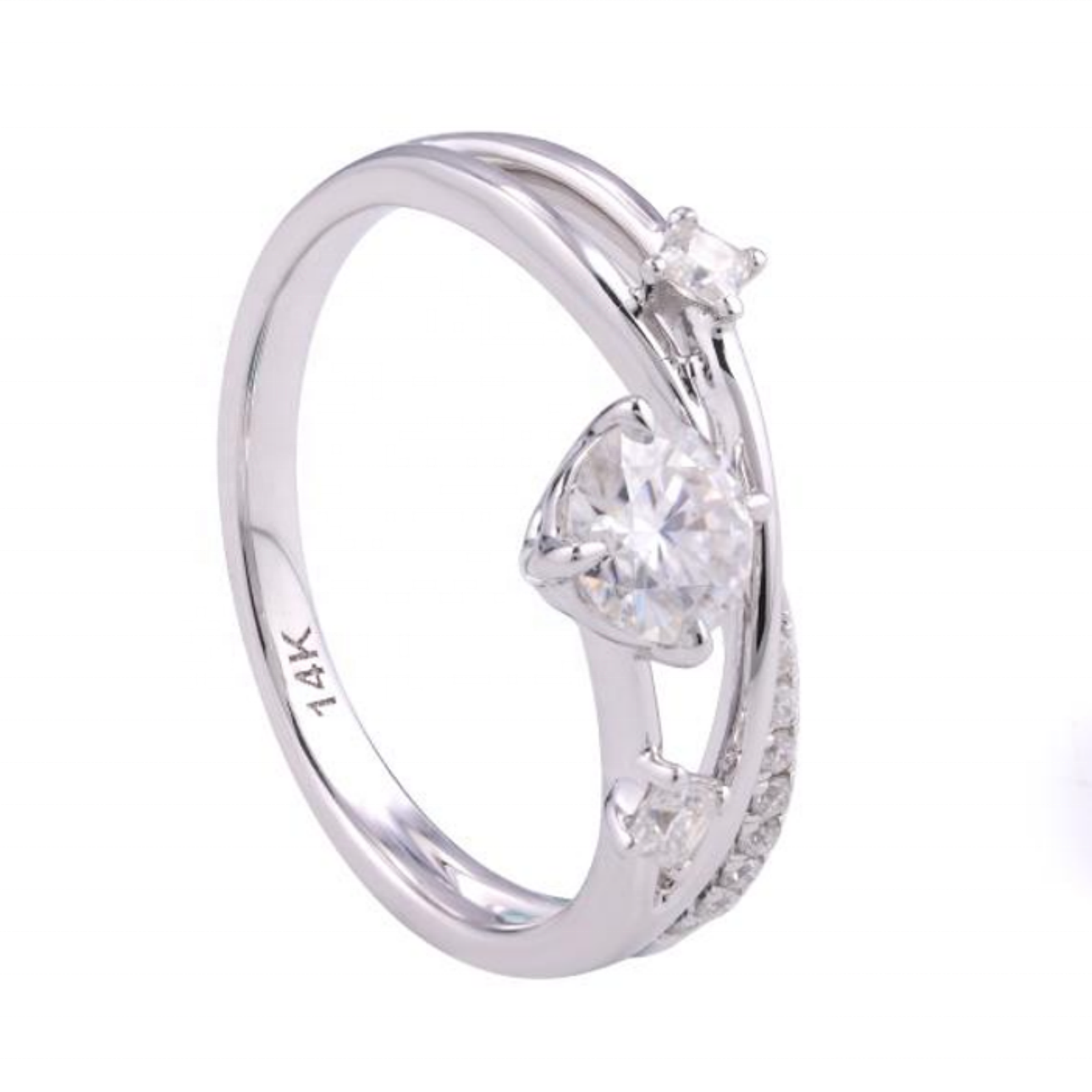 14K GOLD ROUND WITH SIDE PRINCESS CUT MOISSANITE ENGAGEMENT RING VTRG1026