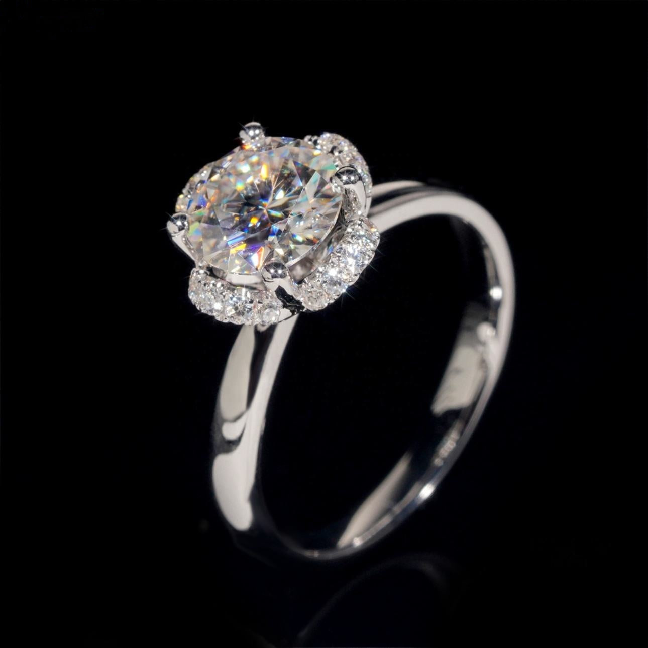 14K GOLD ROUND CUT HALO FLORAL MOISSANITE ENGAGEMENT RING VTRG1027