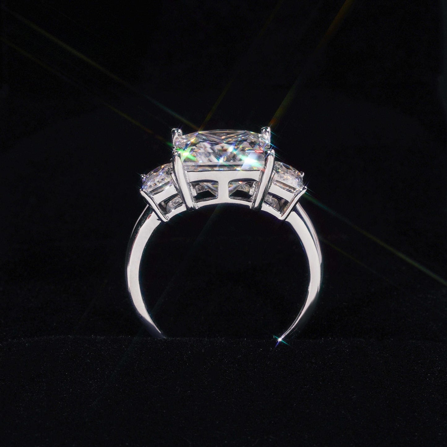 .925 SILVER PRINCESS CUT MOISSANITE ENGAGEMENT RING WITH SIDE EMERALD STONES VTRG1021
