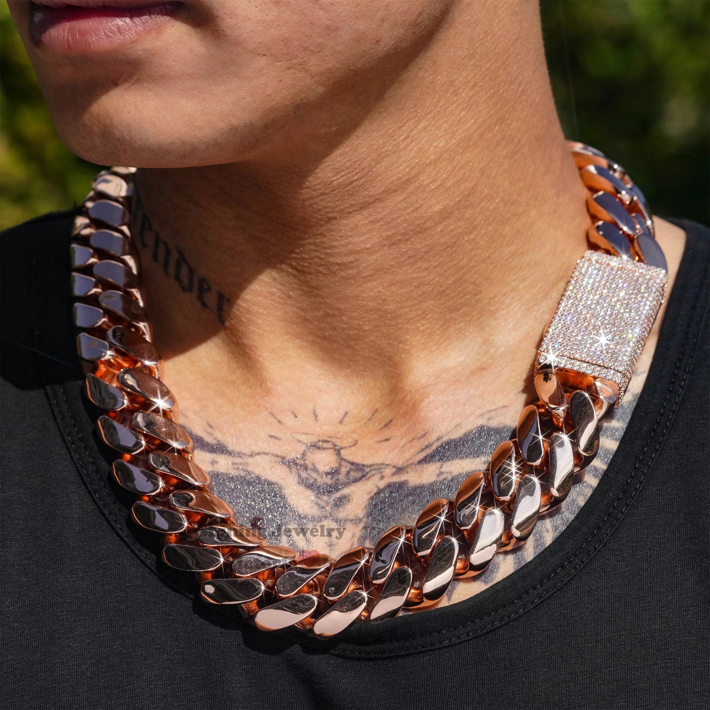 .999 PURE SILVER MIAMI CUBAN LINK CHAIN ROSE GOLD MOISSANITE CLASP 22MM VTNL0005
