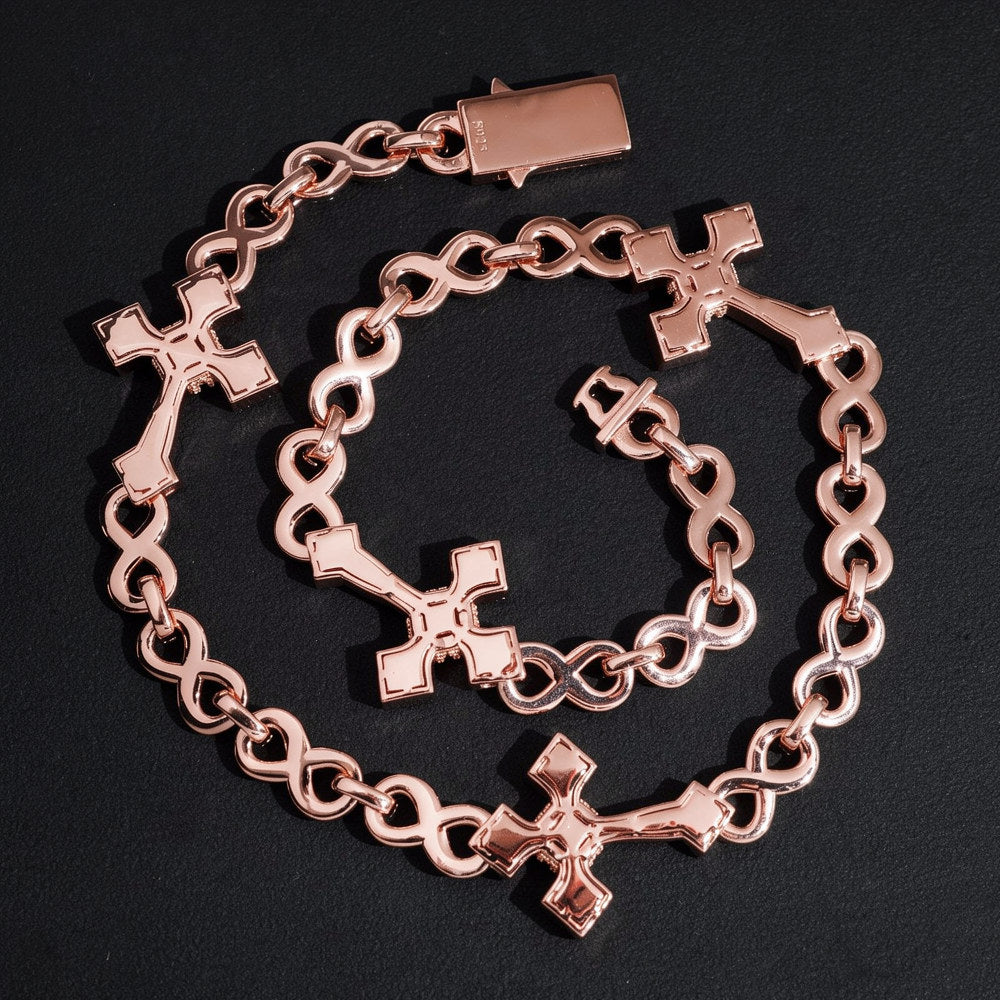 .925 SILVER CROSS CUBAN INFINITY LINK MOISSANITE CHAIN PAVÉ SETTINGS VTNL0014