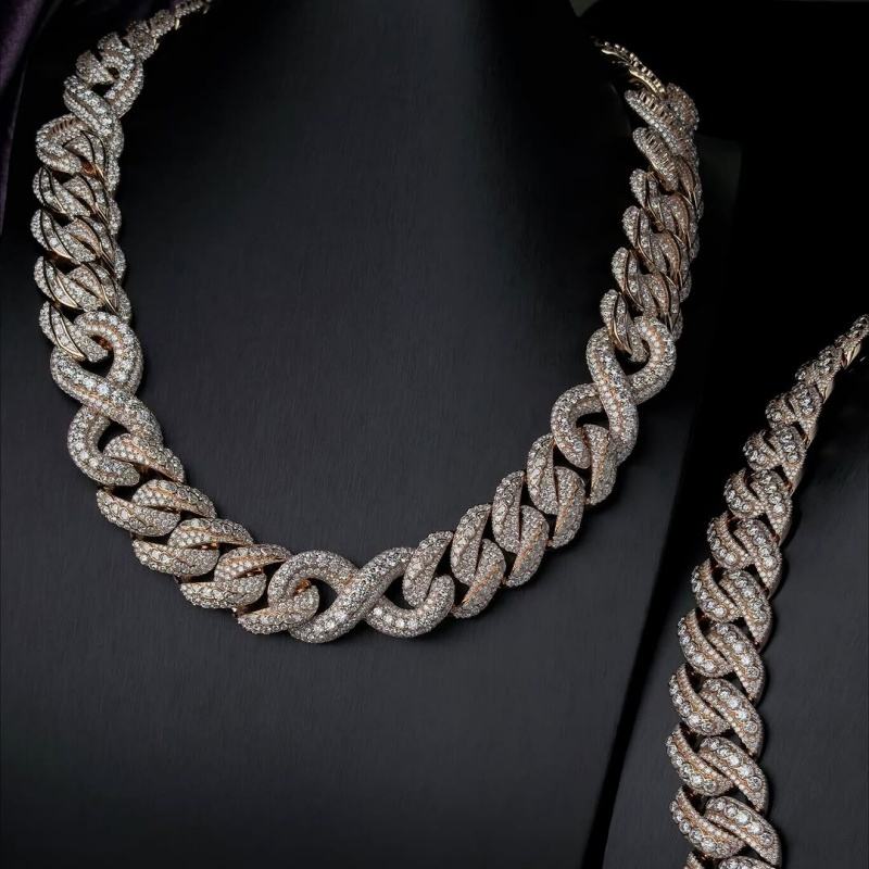 .925 SILVER MIAMI CUBAN INFINITY LINK AND ROUND CUT MOISSANITE CHAIN 22MM VTNL0008