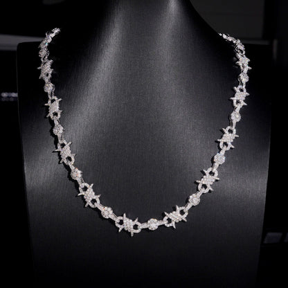 .925 SILVER BARBED WIRE ICED OUT MOISSANITE LINK CHAIN 10MM VTNL2002