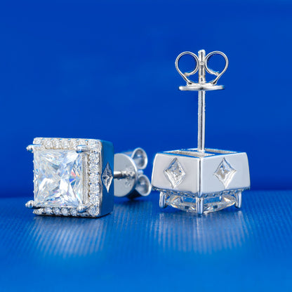 .925 SILVER 'CUBIC' SQUARE HALO STUDS 4.5MM-6MM