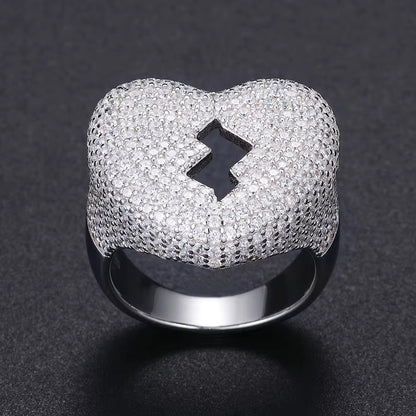 .925 SILVER 'BOLT HEART' MOISSANITE SIGNET RING