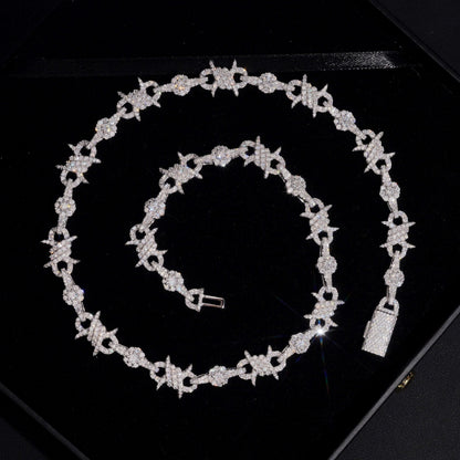 .925 SILVER BARBED WIRE ICED OUT MOISSANITE LINK CHAIN 10MM VTNL2002