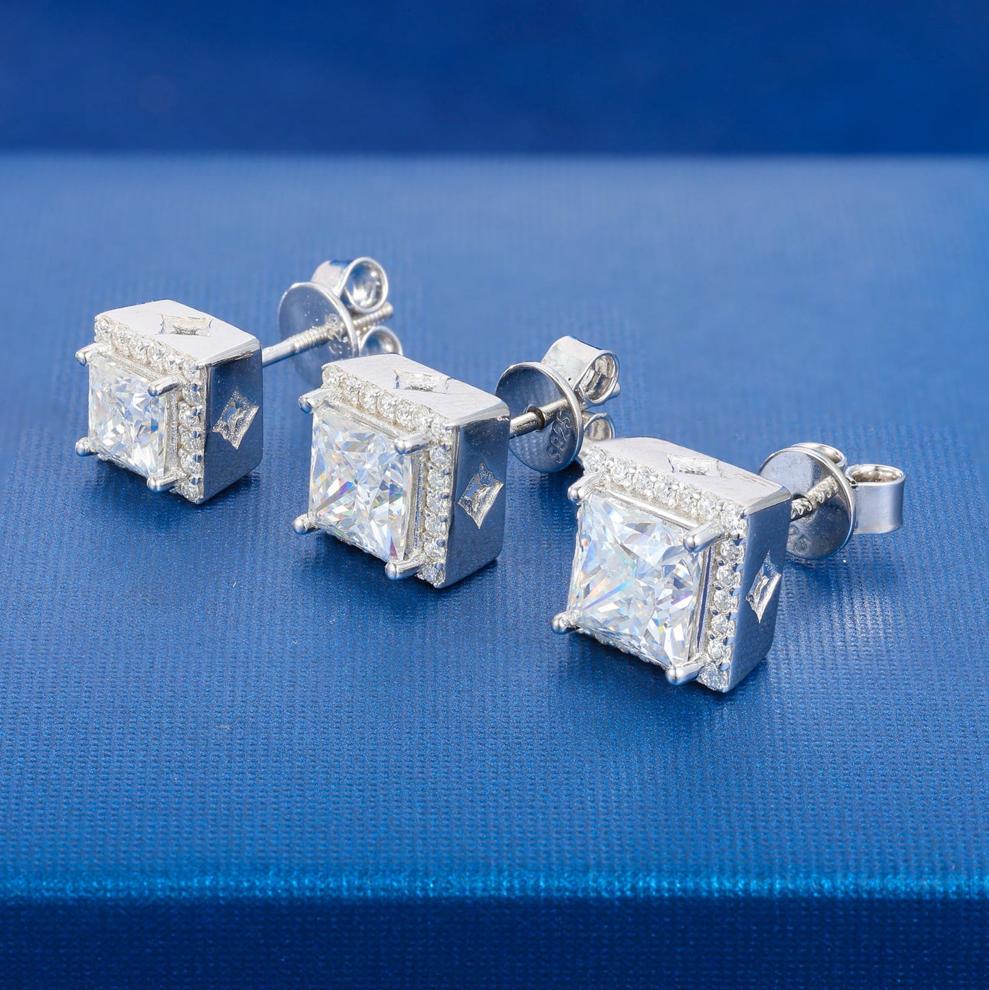 .925 SILVER 'CUBIC' SQUARE HALO STUDS 4.5MM-6MM