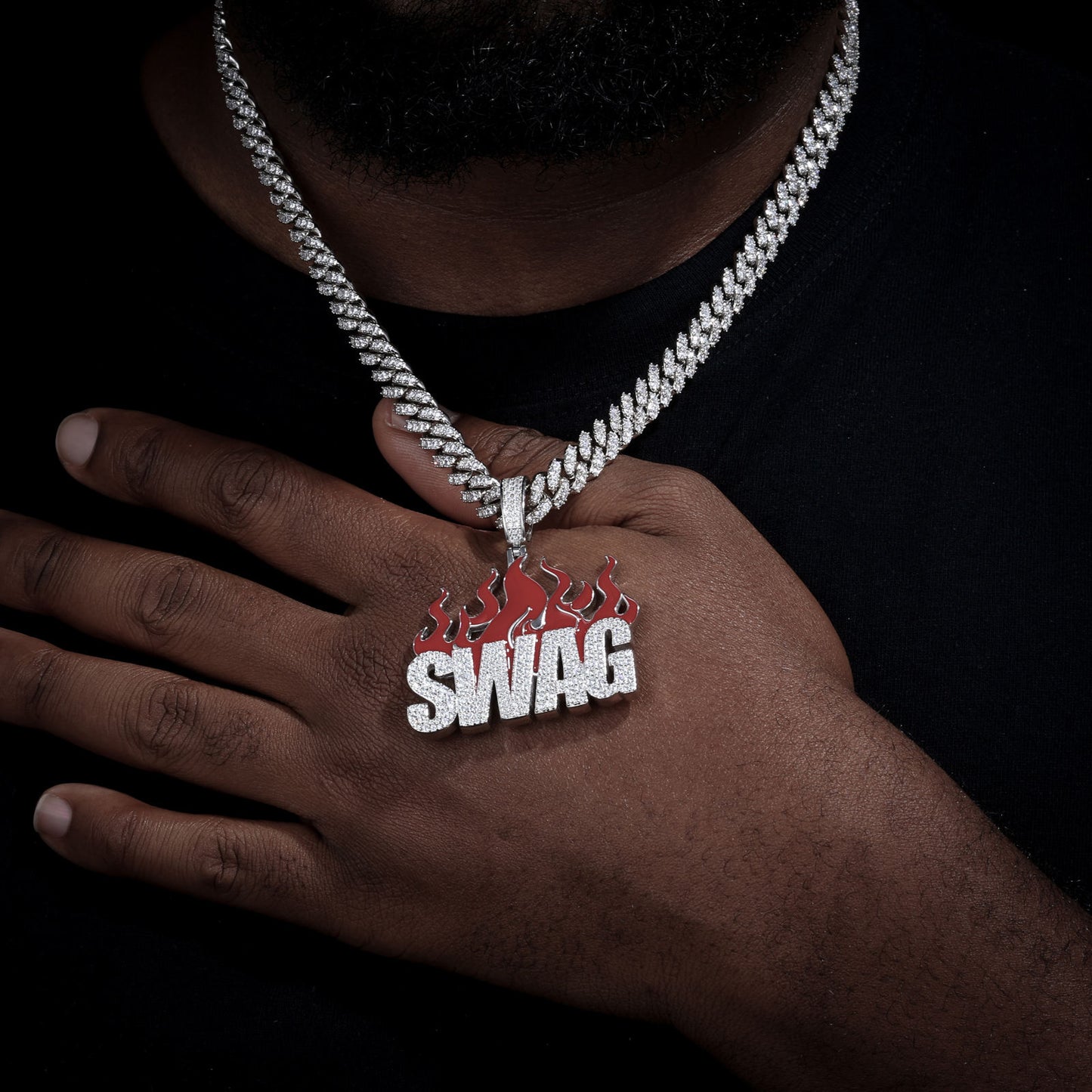 .925 SILVER 'INFERNO SWAG' PENDANT 54MM