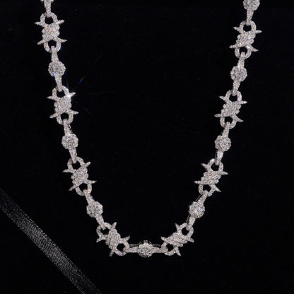 .925 SILVER BARBED WIRE ICED OUT MOISSANITE LINK CHAIN 10MM VTNL2002