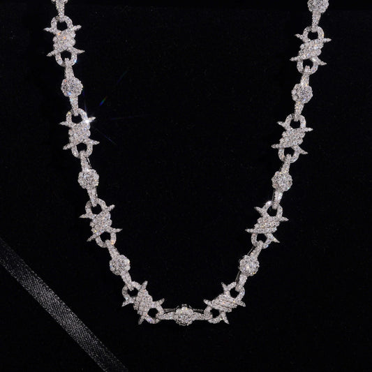 .925 SILVER BARBED WIRE ICED OUT MOISSANITE LINK CHAIN 10MM VTNL2002