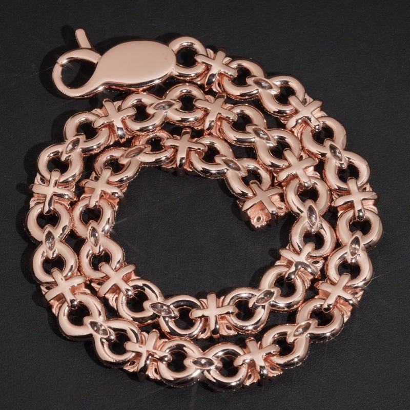 .925 SILVER FLORAL LINK MOISSANITE CHAIN PAVÉ & MARQUISE SETTINGS 15MM VTNL0015
