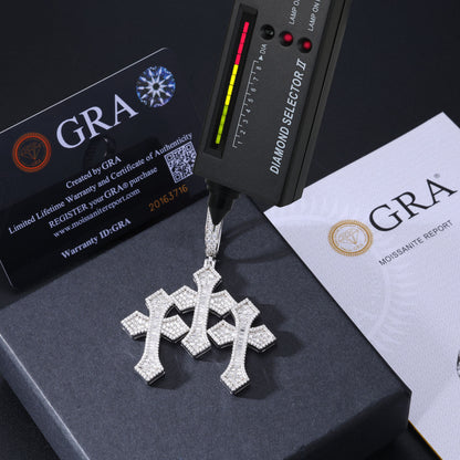 .925 SILVER 'CALVARY' TRIPLE CROSS PENDANT 69MM