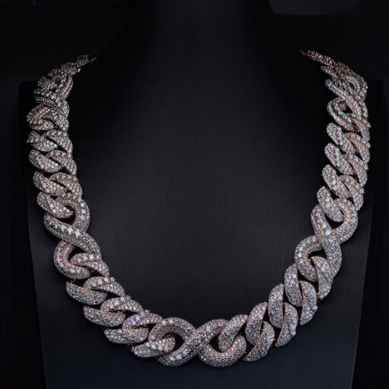 .925 SILVER MIAMI CUBAN INFINITY LINK AND ROUND CUT MOISSANITE CHAIN 22MM VTNL0008