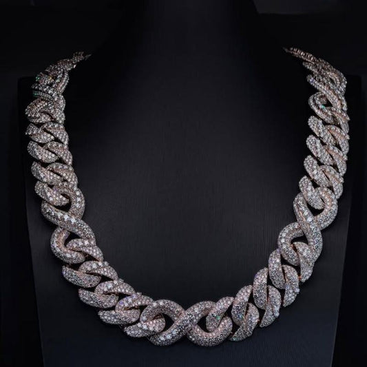 .925 SILVER MIAMI CUBAN INFINITY LINK AND ROUND CUT MOISSANITE CHAIN 22MM VTNL0008