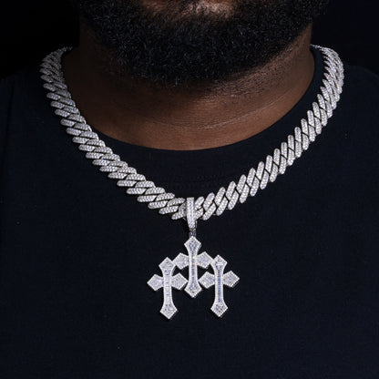 .925 SILVER 'CALVARY' TRIPLE CROSS PENDANT 69MM