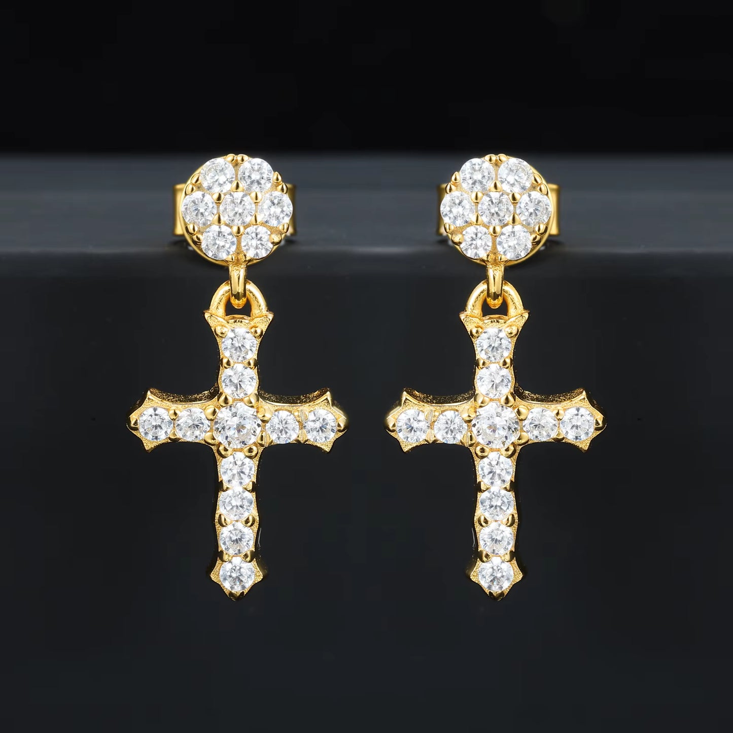 .925 SILVER 'CRUCIFIX' DROP STUDS 19MM