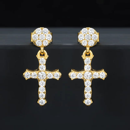 .925 SILVER 'CRUCIFIX' DROP STUDS 19MM