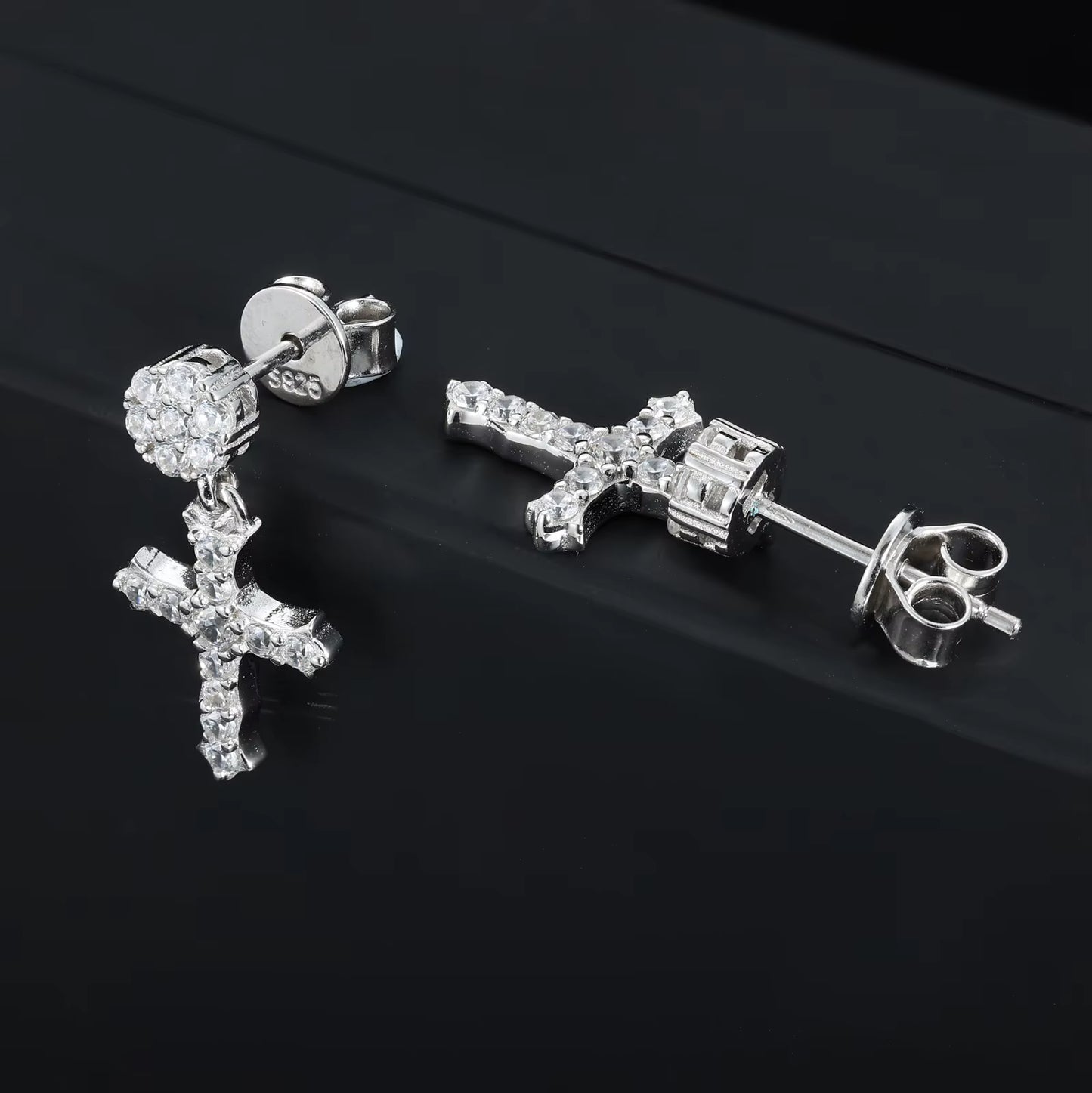 .925 SILVER 'CRUCIFIX' DROP STUDS 19MM