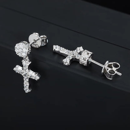 .925 SILVER 'CRUCIFIX' DROP STUDS 19MM