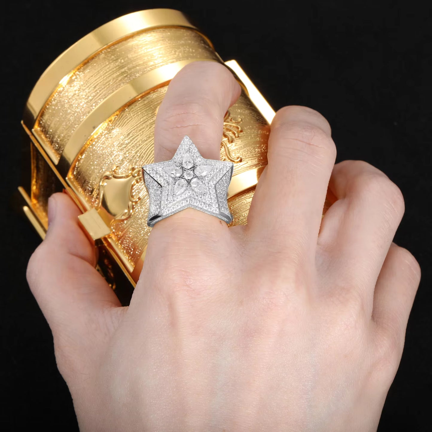 .925 SILVER 'CELESTIAL STAR' MOISSANITE SIGNET RING
