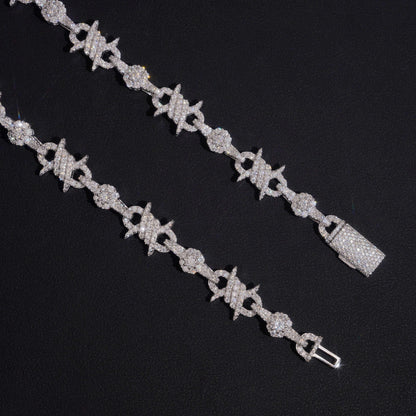.925 SILVER BARBED WIRE ICED OUT MOISSANITE LINK CHAIN 10MM VTNL2002