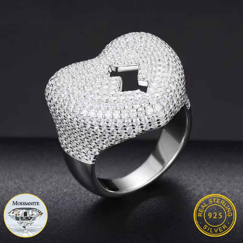 .925 SILVER 'BOLT HEART' MOISSANITE SIGNET RING