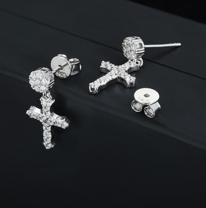 .925 SILVER 'CRUCIFIX' DROP STUDS 19MM