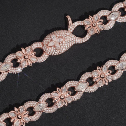 .925 SILVER FLORAL LINK MOISSANITE CHAIN PAVÉ & MARQUISE SETTINGS 15MM VTNL0015