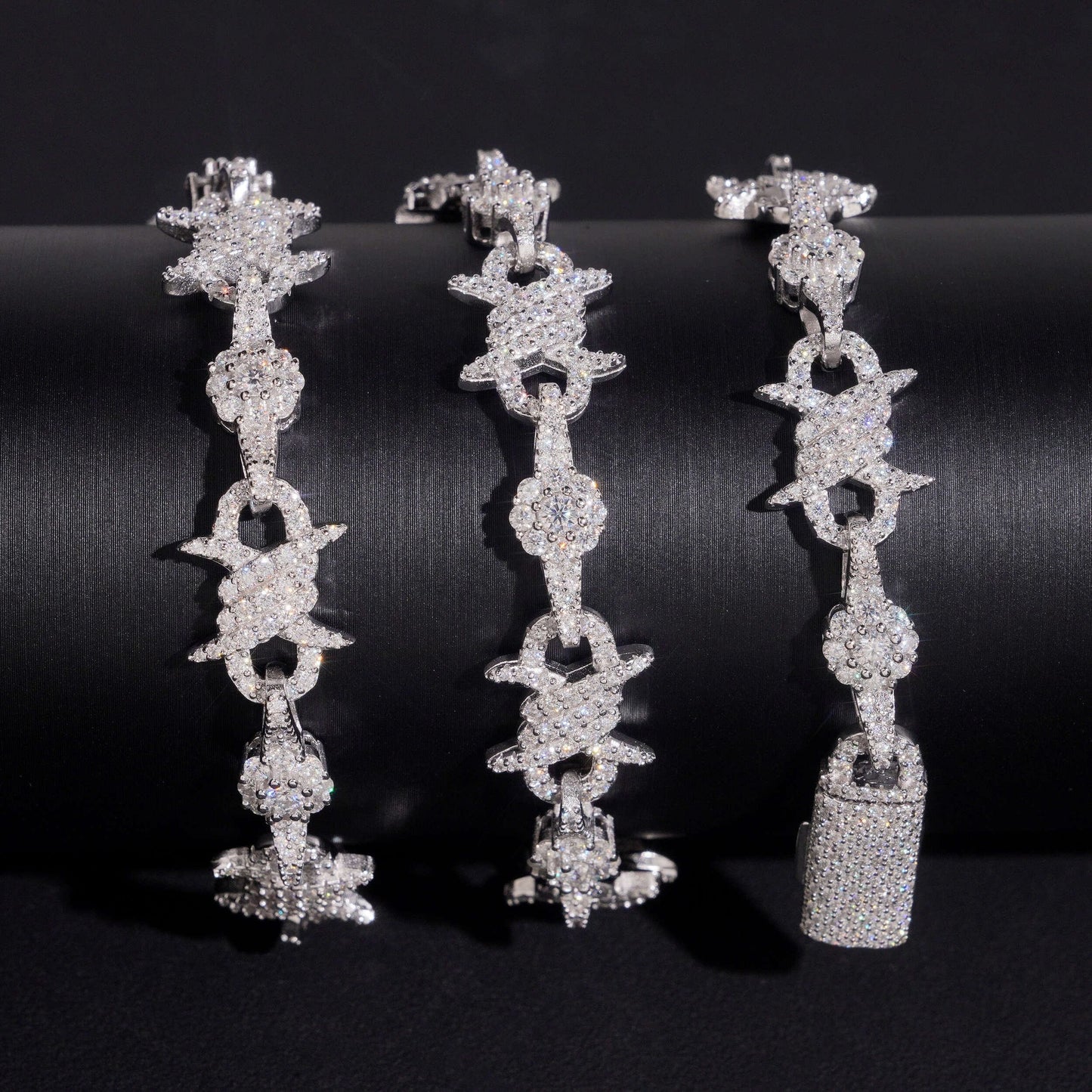 .925 SILVER BARBED WIRE ICED OUT MOISSANITE LINK CHAIN 10MM VTNL2002