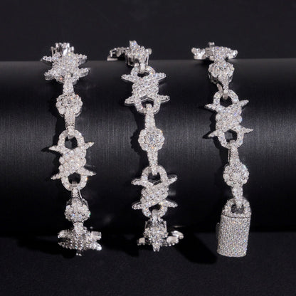 .925 SILVER BARBED WIRE ICED OUT MOISSANITE LINK CHAIN 10MM VTNL2002