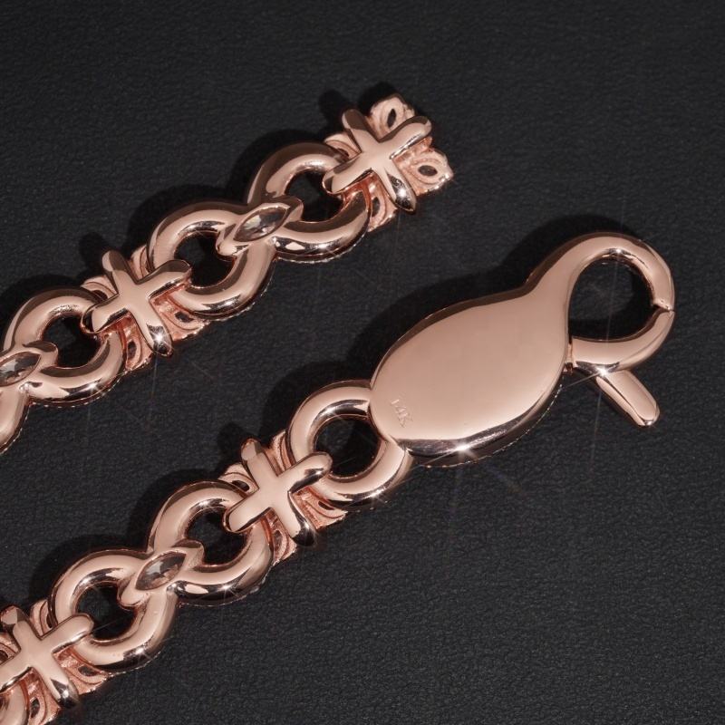 .925 SILVER FLORAL LINK MOISSANITE CHAIN PAVÉ & MARQUISE SETTINGS 15MM VTNL0015