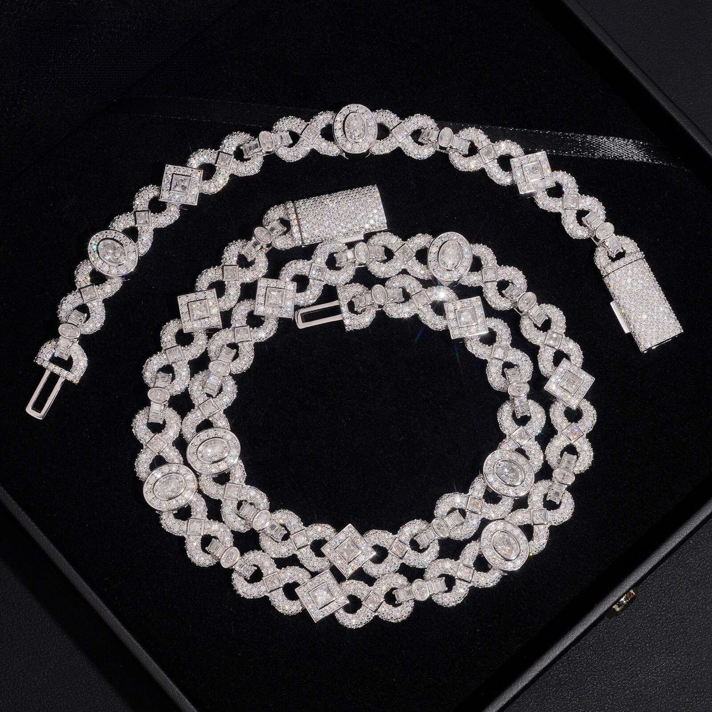 .925 SILVER MIAMI CUBAN OVAL AND ASSCHER CUT MOISSANITE CHAIN 13MM VTNL0011