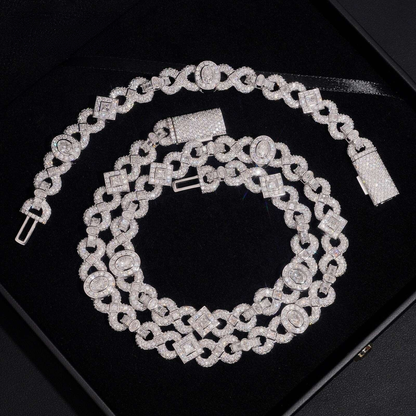 .925 SILVER MIAMI CUBAN OVAL AND ASSCHER CUT MOISSANITE CHAIN 13MM VTNL0011