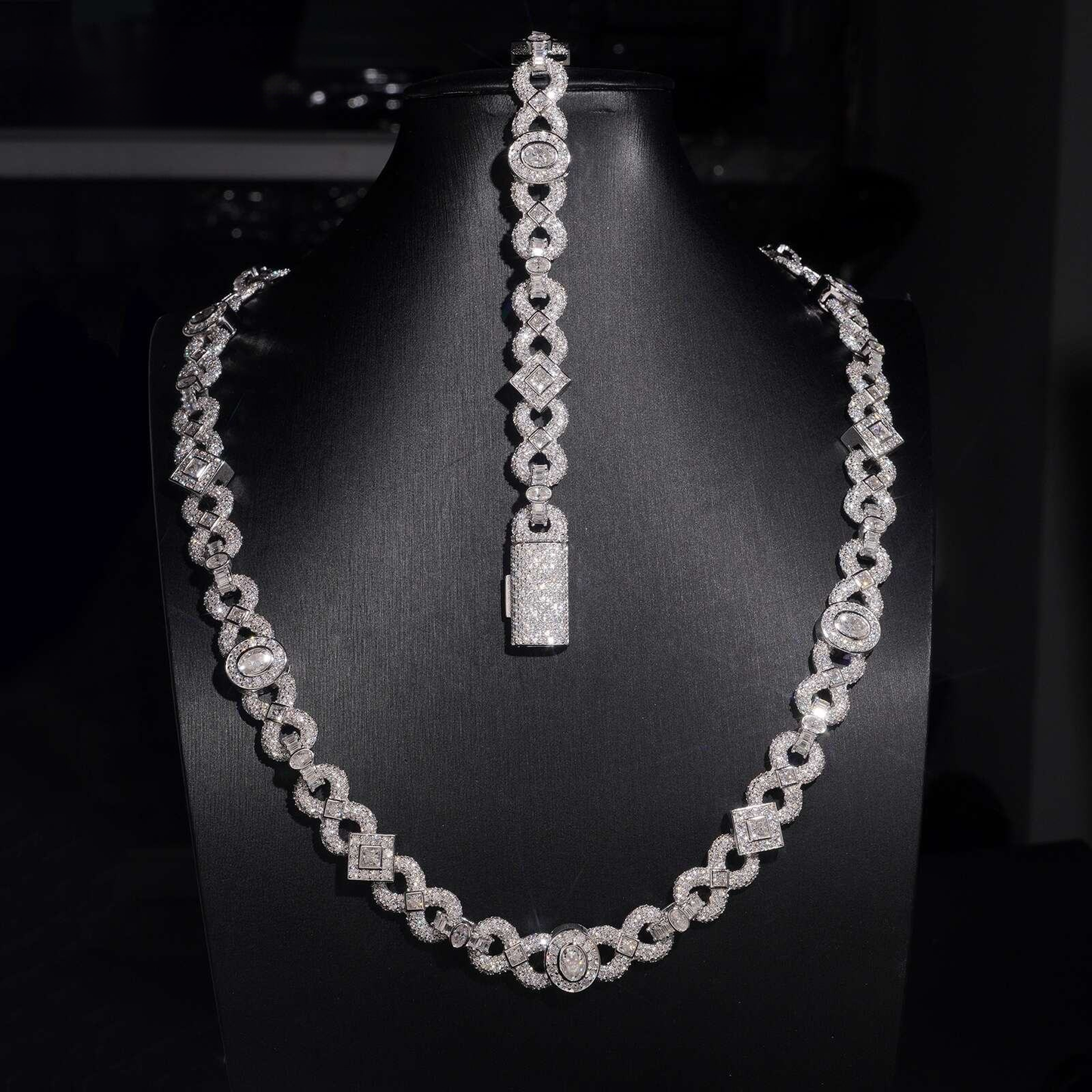 .925 SILVER MIAMI CUBAN OVAL AND ASSCHER CUT MOISSANITE CHAIN 13MM VTNL0011