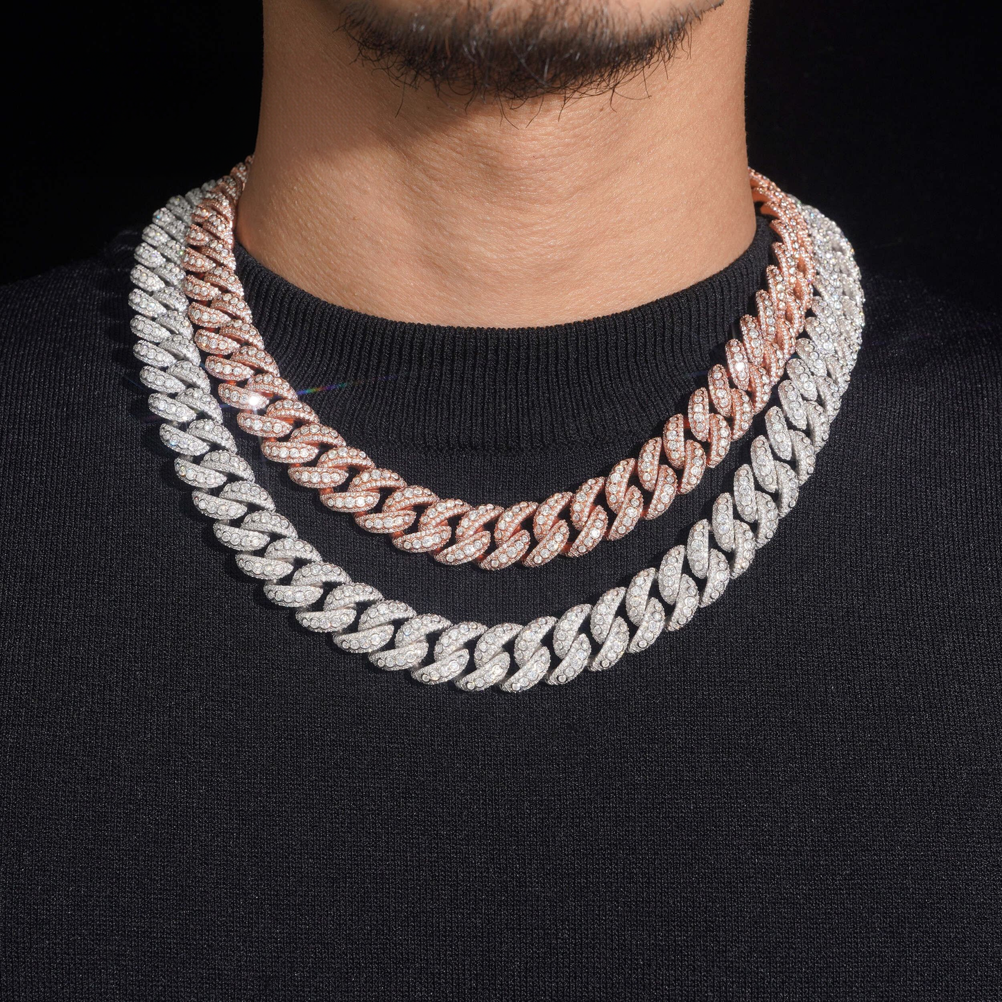 .925 SILVER MIAMI CUBAN ROUND CUT MOISSANITE CHAIN BEZEL SETTINGS 15MM VTNL0012