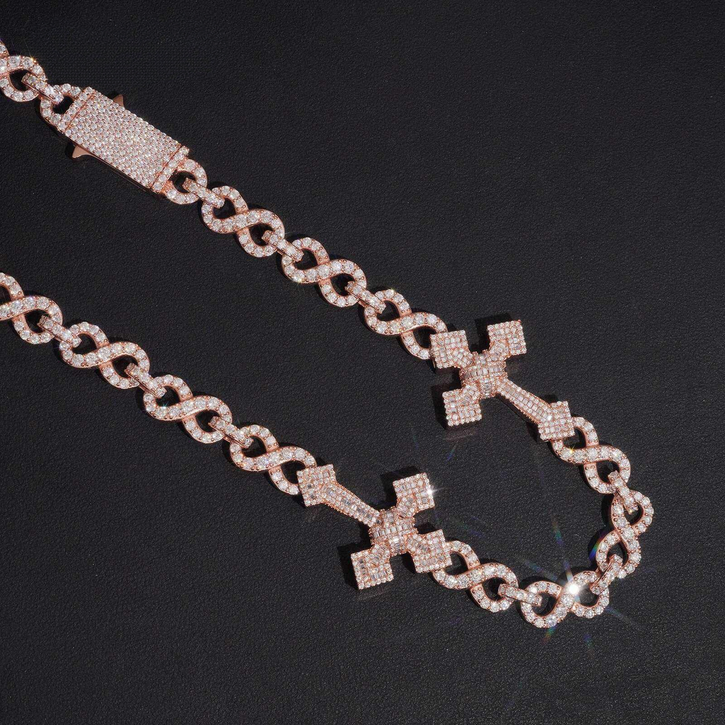 .925 SILVER CROSS CUBAN INFINITY LINK MOISSANITE CHAIN PAVÉ SETTINGS VTNL0014