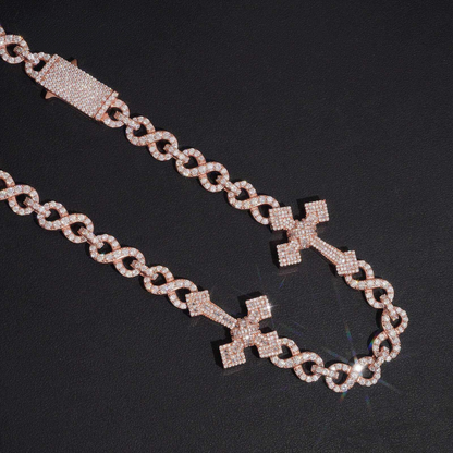 .925 SILVER CROSS CUBAN INFINITY LINK MOISSANITE CHAIN PAVÉ SETTINGS VTNL0014