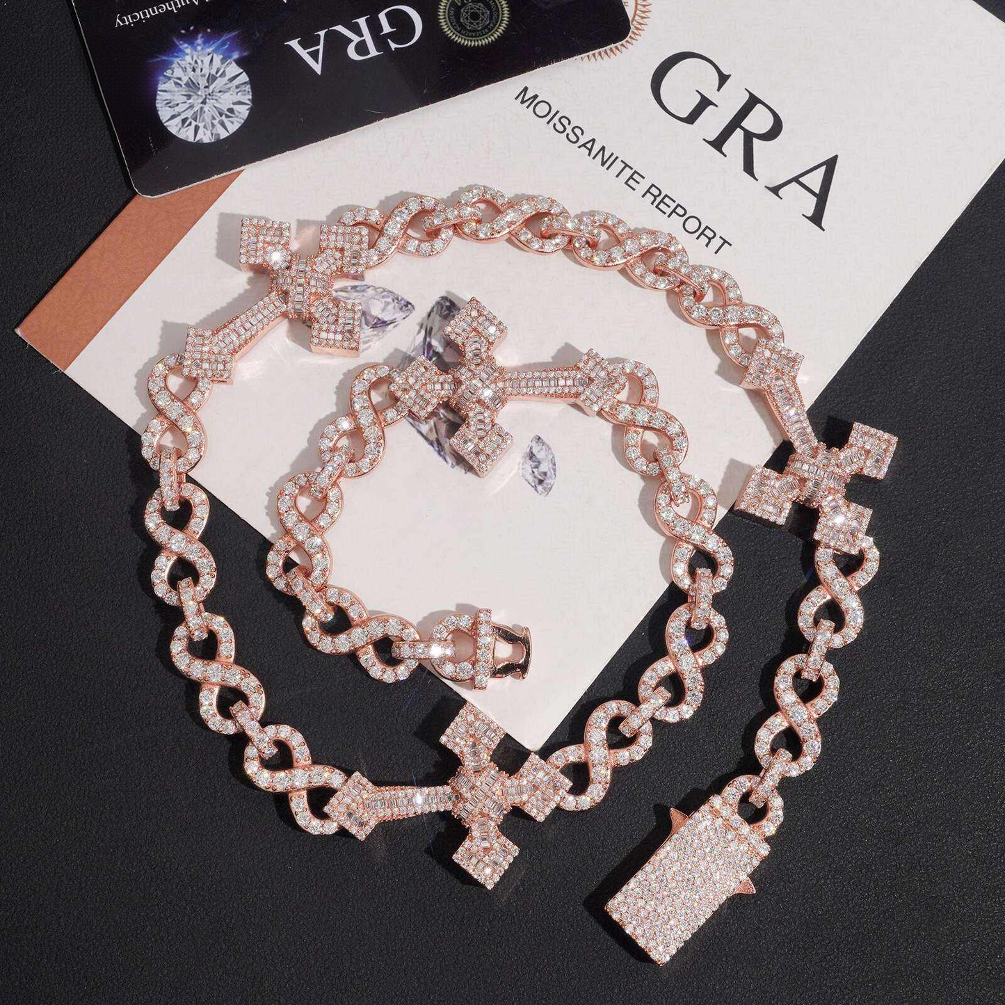 .925 SILVER CROSS CUBAN INFINITY LINK MOISSANITE CHAIN PAVÉ SETTINGS VTNL0014