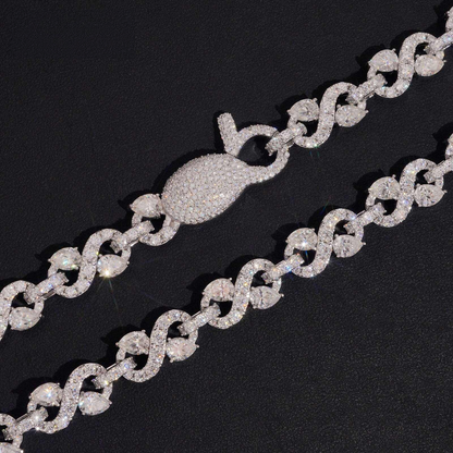 .925 SILVER CUBAN INFINITY LINK PEAR CUT ACCENTS MOISSANITE CHAIN 13MM VTNL0004