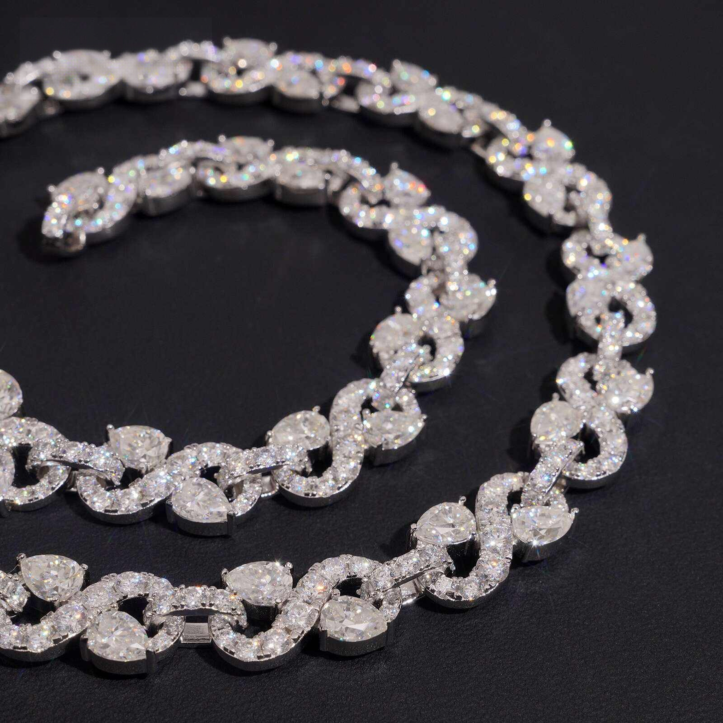 .925 SILVER CUBAN INFINITY LINK PEAR CUT ACCENTS MOISSANITE CHAIN 13MM VTNL0004