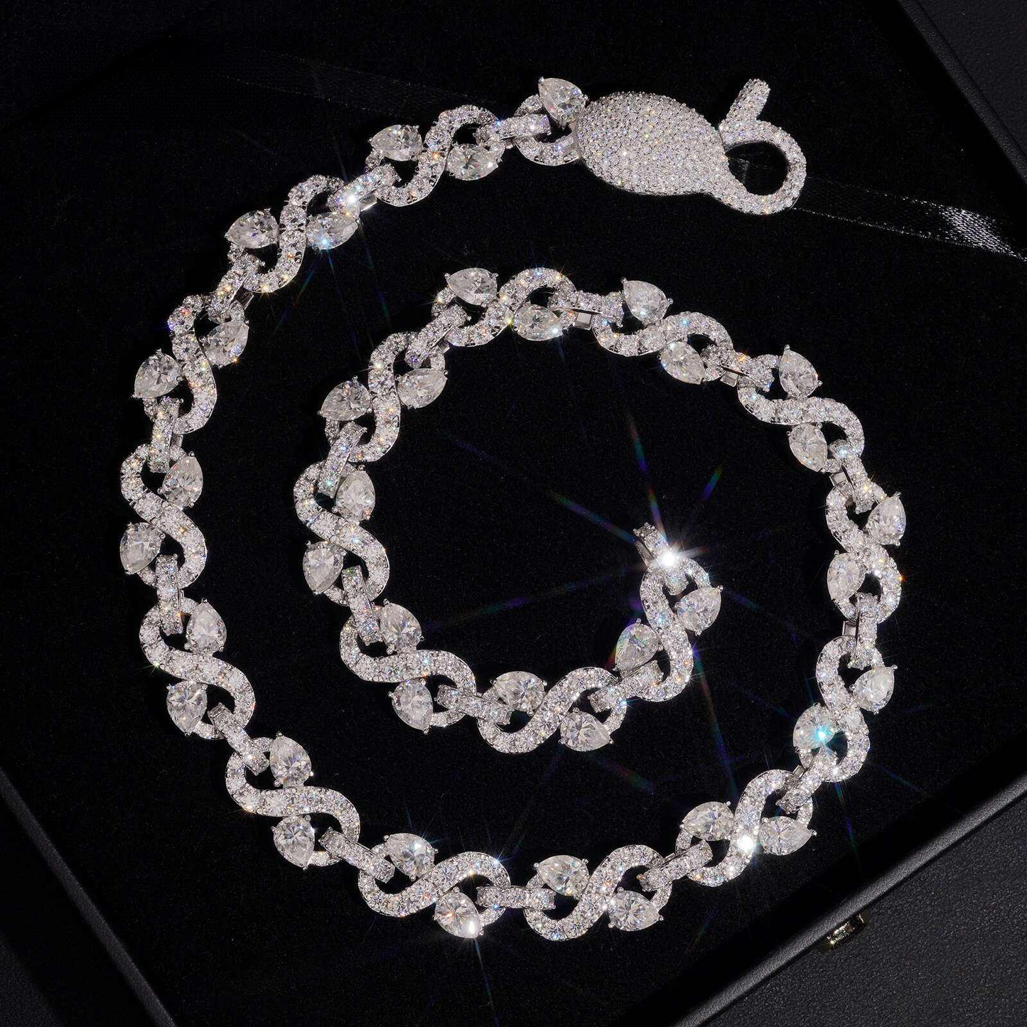 .925 SILVER CUBAN INFINITY LINK PEAR CUT ACCENTS MOISSANITE CHAIN 13MM VTNL0004