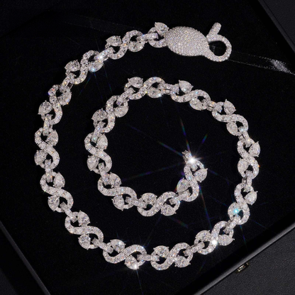 .925 SILVER CUBAN INFINITY LINK PEAR CUT ACCENTS MOISSANITE CHAIN 13MM VTNL0004