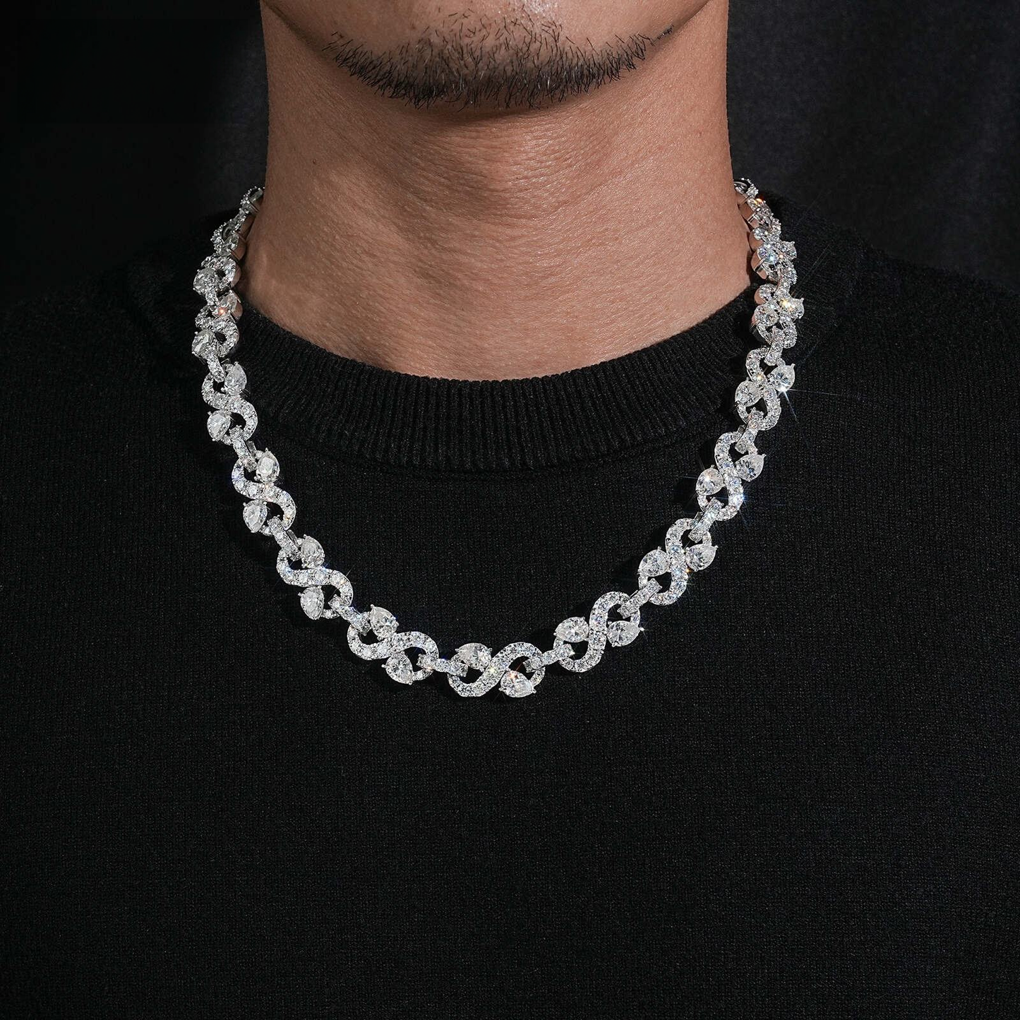 .925 SILVER CUBAN INFINITY LINK PEAR CUT ACCENTS MOISSANITE CHAIN 13MM VTNL0004