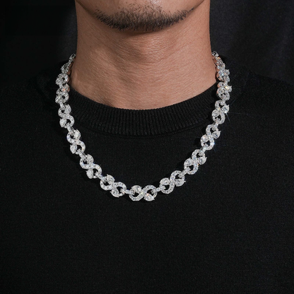 .925 SILVER CUBAN INFINITY LINK PEAR CUT ACCENTS MOISSANITE CHAIN 13MM VTNL0004