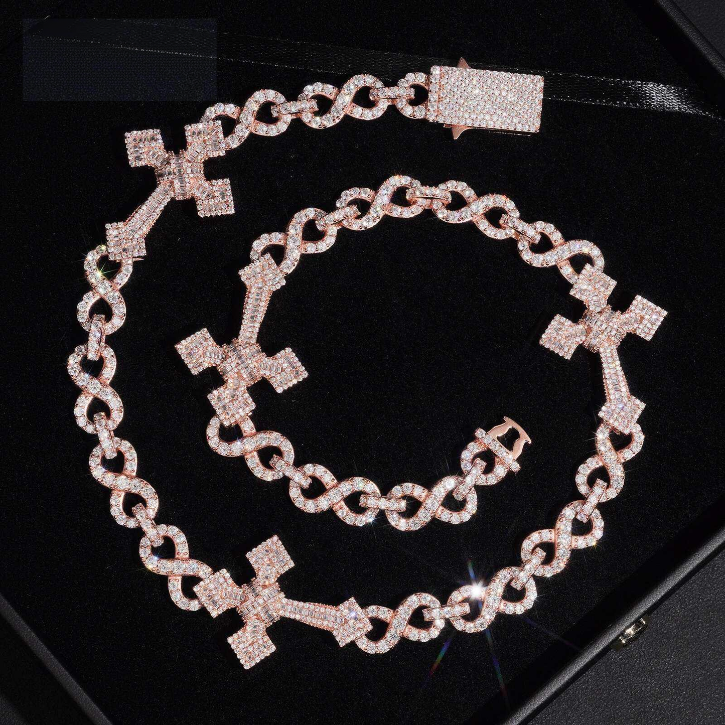 .925 SILVER CROSS CUBAN INFINITY LINK MOISSANITE CHAIN PAVÉ SETTINGS VTNL0014