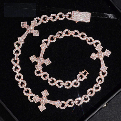 .925 SILVER CROSS CUBAN INFINITY LINK MOISSANITE CHAIN PAVÉ SETTINGS VTNL0014