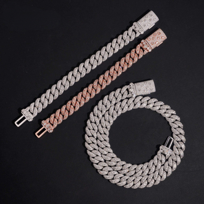 .925 SILVER CUBAN LINK MOISSANITE CHAIN PAVÉ & MULTI CUT IN BEZEL SETTINGS 15MM VTNL0016